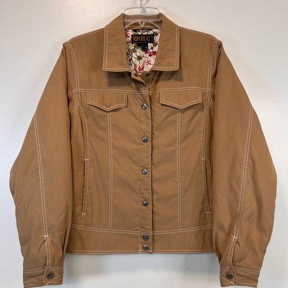 ARIAT Brown Soft Shell Barn Jacket Floral Lining Snap Closure Women’s Large